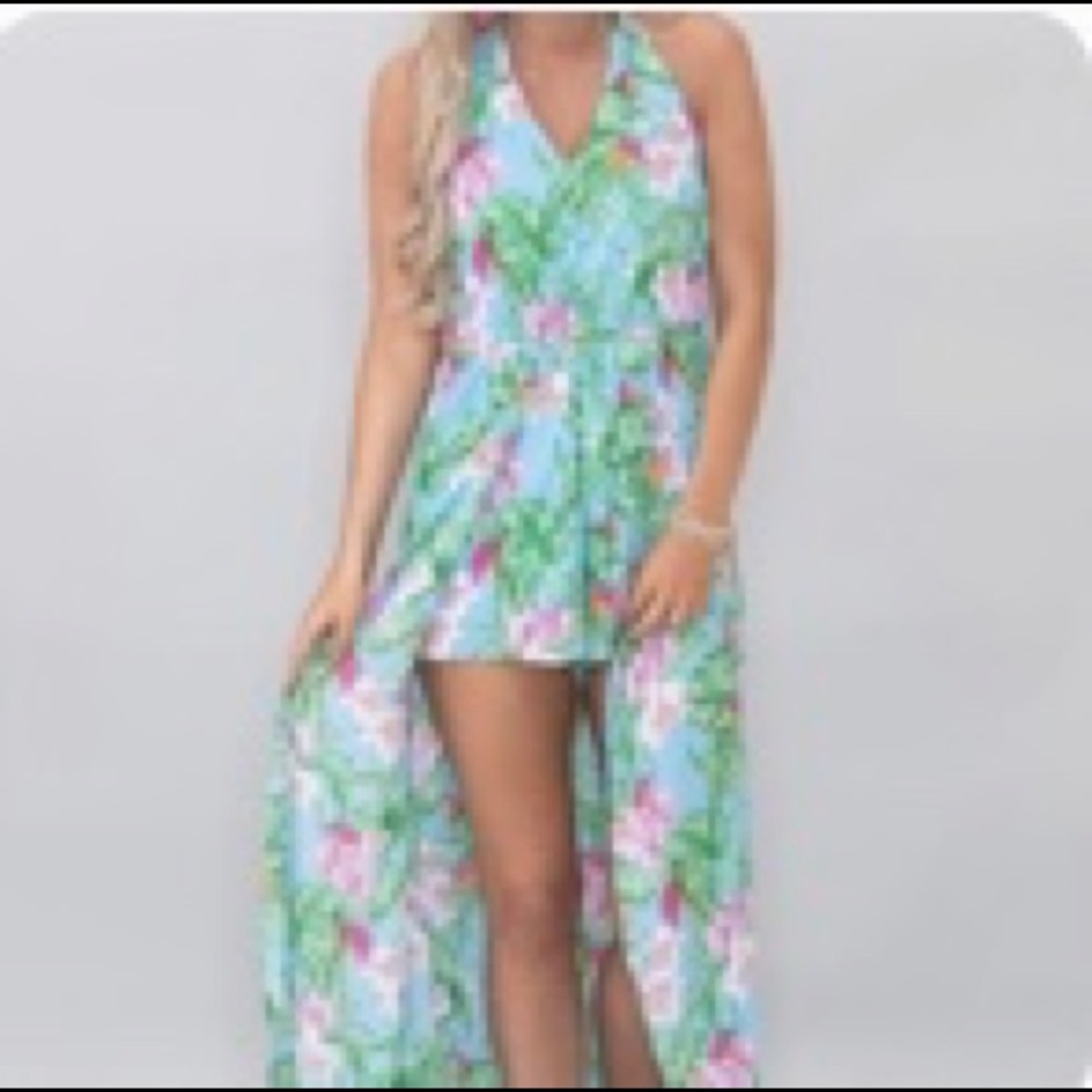 Pink Lily Boutique Tropical Floral Maxi Romper